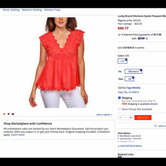 Summer staple coral red eyelet peasant top - Picture 6 of 10